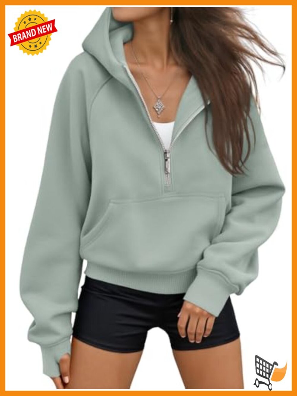 Womens Half Zip Hoodie Cropped Fleece Lined Cotton Polyester Casual